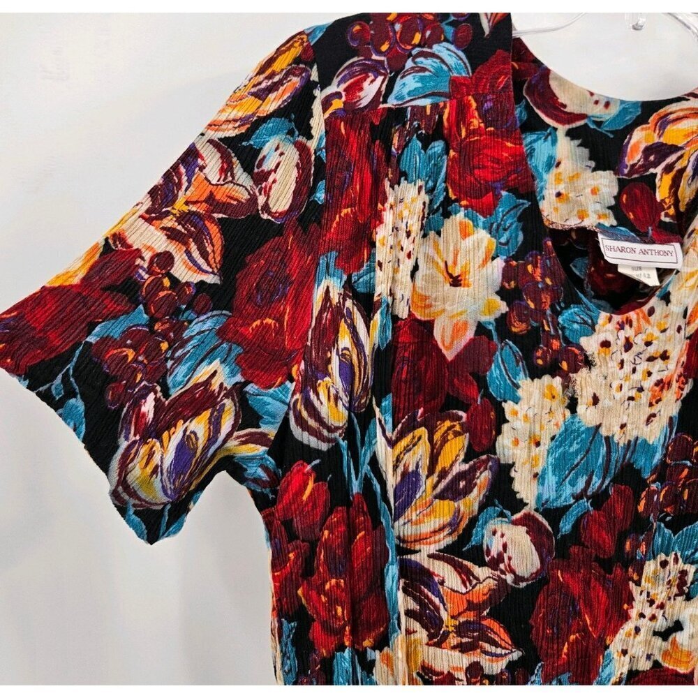 Sharon Anthony Floral Print Vtg Top/Skirt Set Womens Sz 22 Ruffle Pullon Skirt - Picture 5 of 9